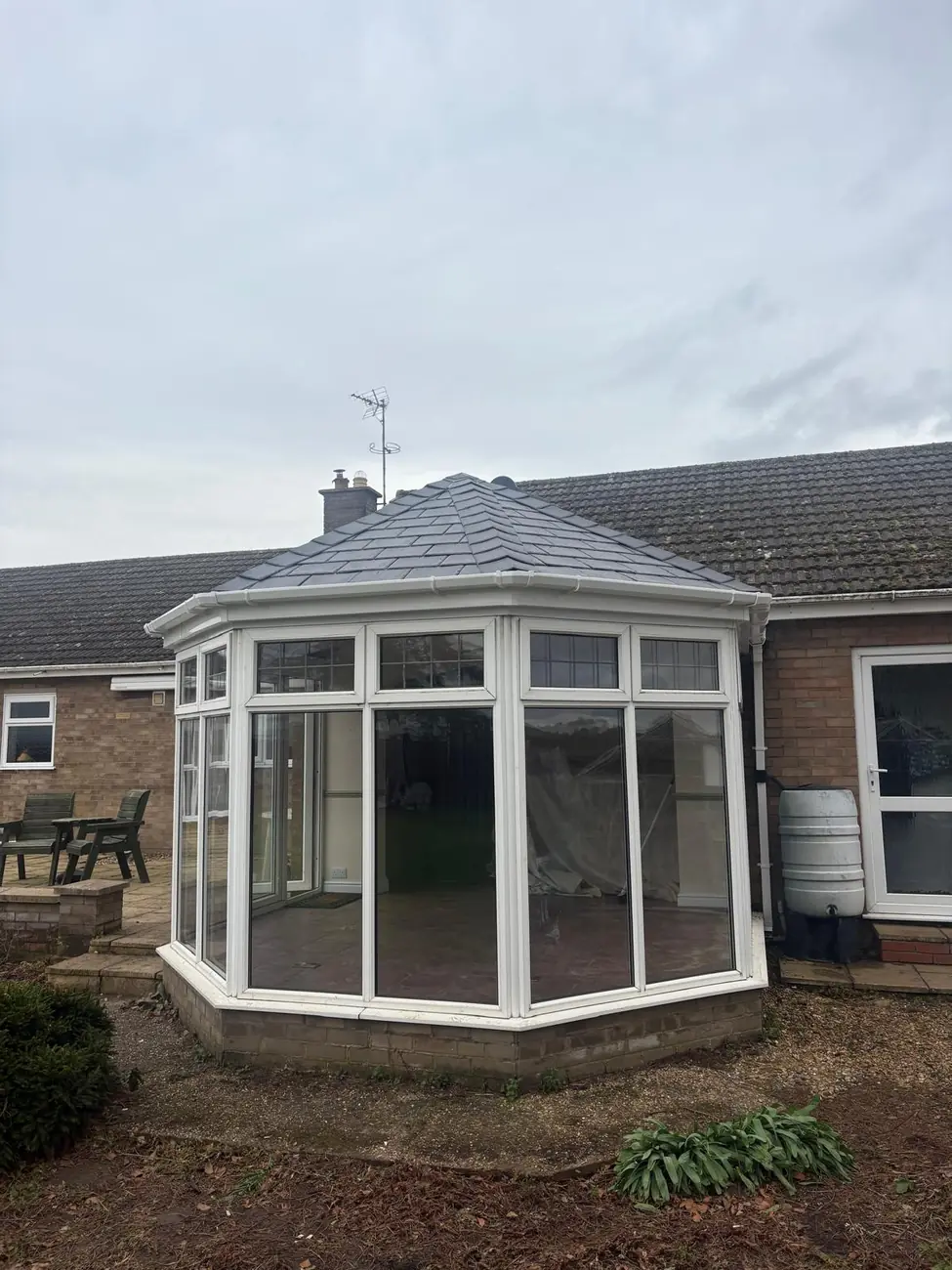 Completed composite slate conservatory roof on a bungalow in Walsoken, Wisbech