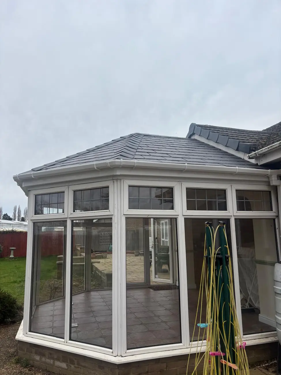 The same conservatory with its new insulated composite slate roof