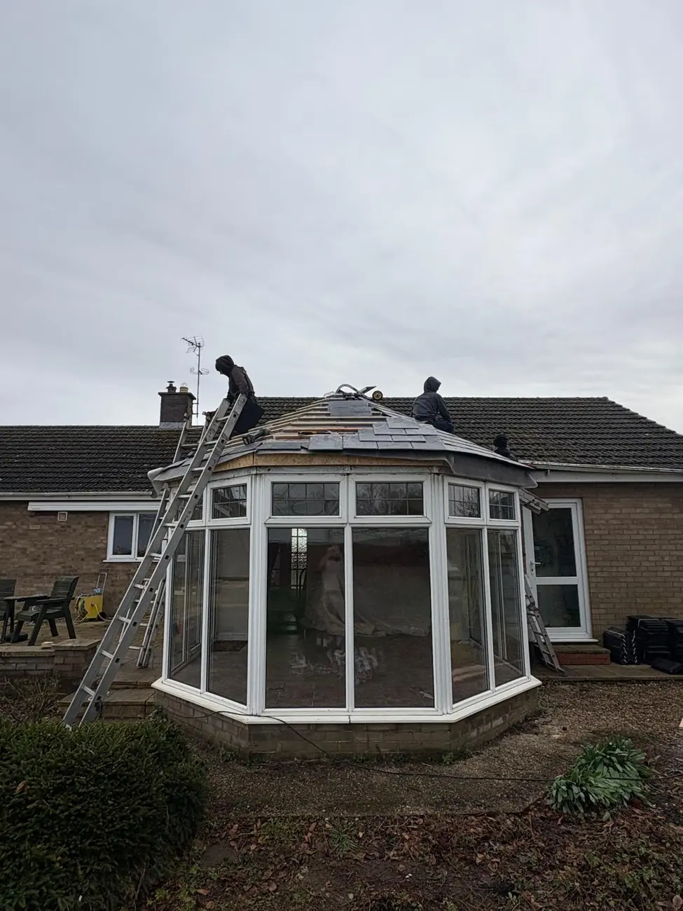 Composite slate warm roof going on over a conservatory in Walsoken, Wisbech