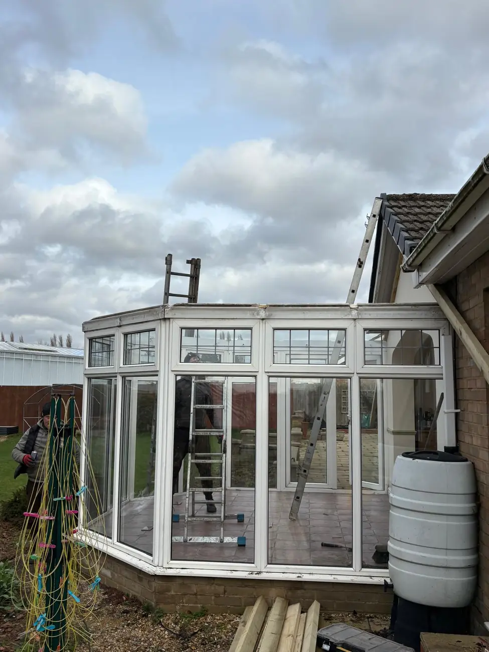 Conservatory roof replacement beginning on a bungalow in Walsoken, Wisbech