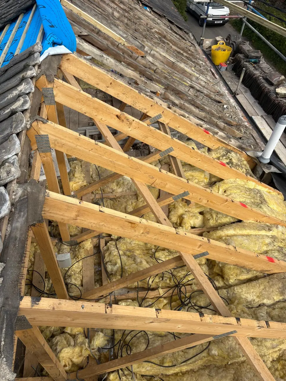 Failed rafters replaced and insulation fitted on a Suffolk cottage re-roof